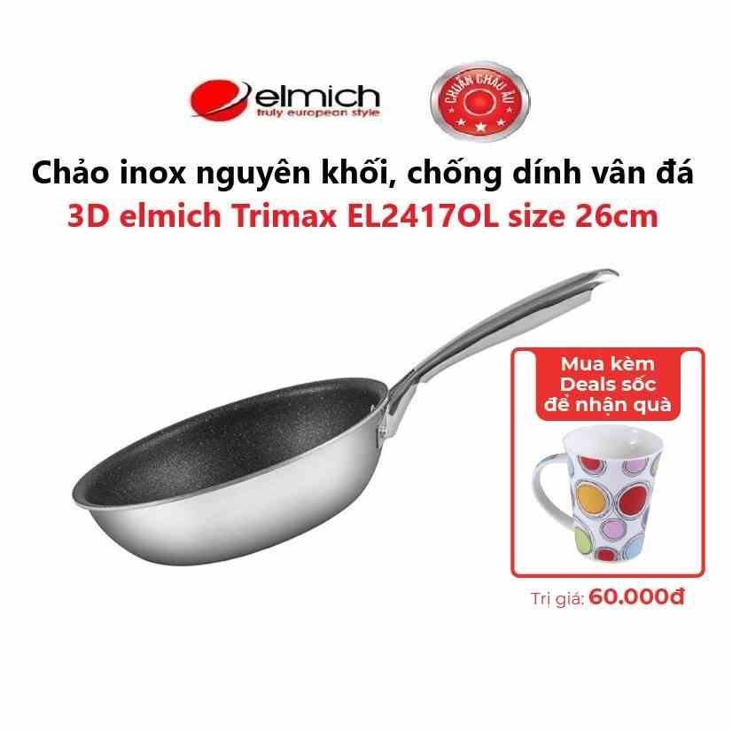 [LIFEMCMBP4 -12% đơn 250K] Chảo inox nguyên khối, chống dính vân đá 3D elmich Trimax EL2417OL size 26cm