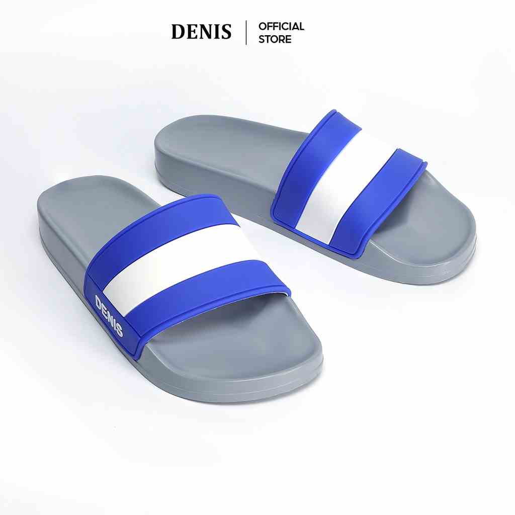 Dép quai ngang Denis Unisex Slipper đế PU xám quai xanh dương SP05