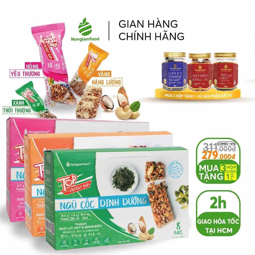 [Kèm quà tặng] Combo 3 vị thanh gạo lứt ngũ cốc Top Energy Bar hộp 136g (Chà bông/ Rong biển/ Trái cây) Nonglamfood