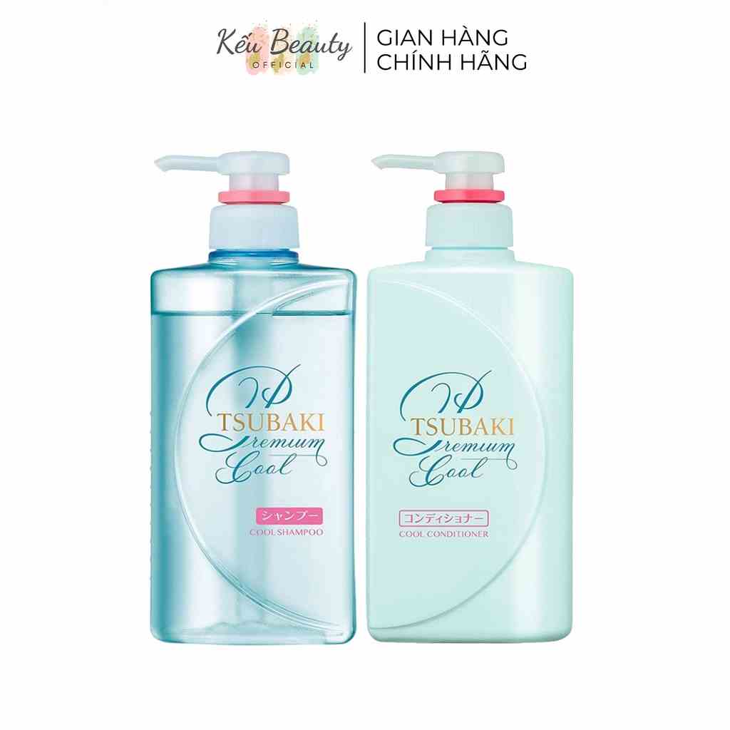 Combo Dầu Gội & Xả Sạch Dầu Mát Lạnh Tsubaki Premium Cool Xanh Set (490ml/Chai)