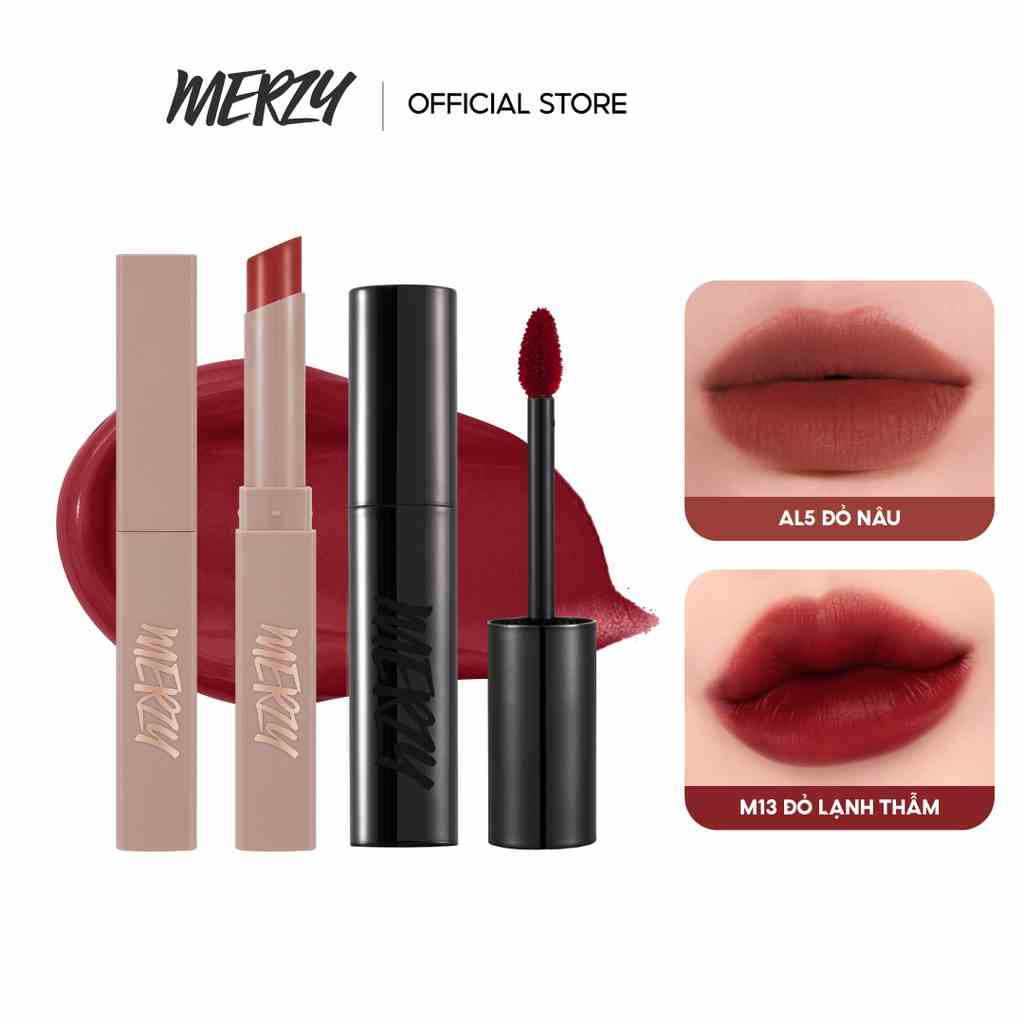 Combo 2 Son Thỏi Lì Merzy Academia Cotton Lipstick 1,8g + Son Kem Lì Merzy Noir In The Mellow Tint 4g