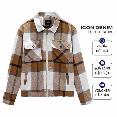 Áo Khoác Nam Flannel ICON DENIM Regular Form Caro Nâu AKID0056