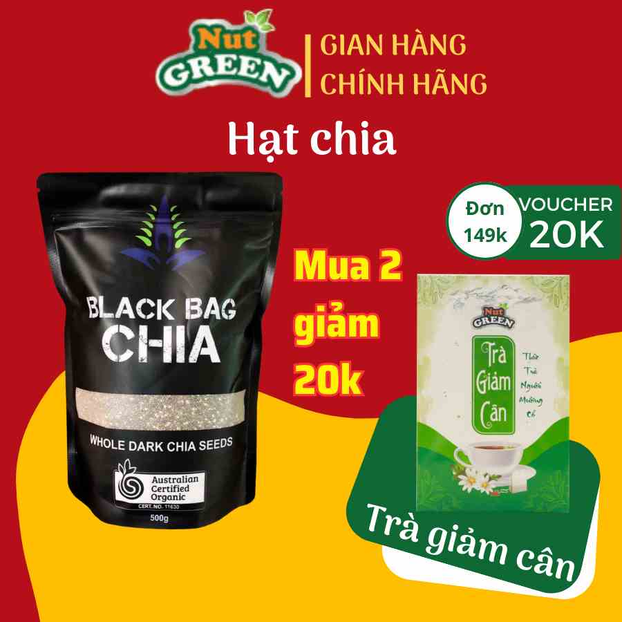 Hạt Chia Đen Úc Organic Nutgreen Chứa Nhiều Omega 3 Và Dưỡng Chất Giúp Giảm Cân, Giải Độc Cơ Thể Túi 500g