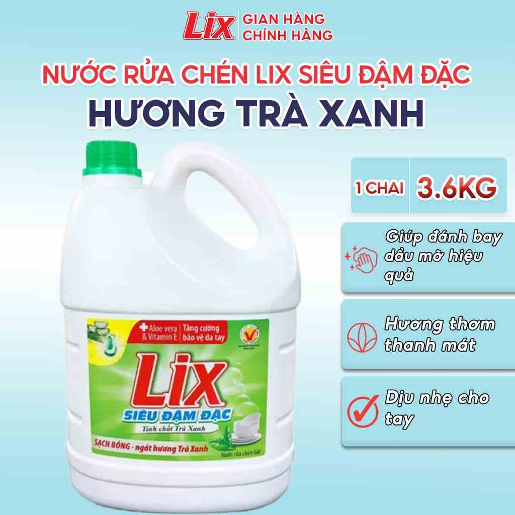 Nước rửa chén LIX siêu đậm đặc trà xanh 3.6kg NT360 làm sạch dầu mỡ không hại da tay - Lixco Việt Nam