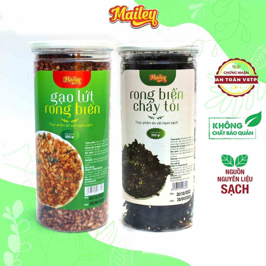 [Mã BMLTA35 giảm đến 35K đơn 99K] Combo ăn vặt Mailey Rong biển cháy tỏi 200g và gạo lứt rong biển 300g