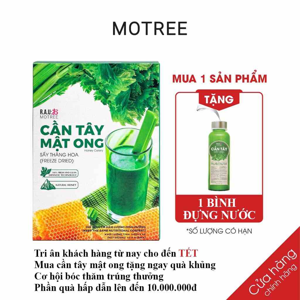 Bột cần tây mật ong Motree giảm cân nhanh cấp tốc an toàn hộp 14 gói mua 1 hộp tặng 1 bình