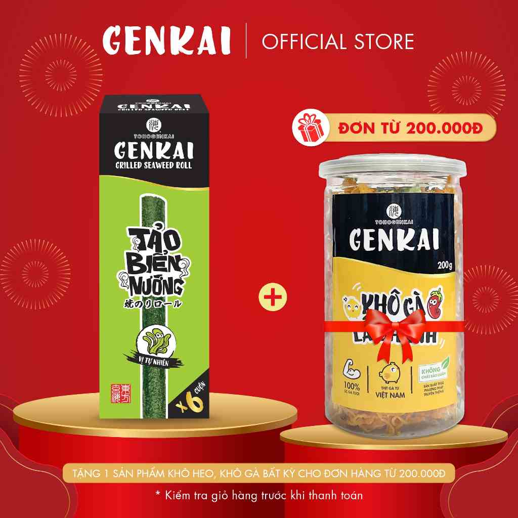 [Mã BMLTB35 giảm đến 35K đơn 99K] Snack Tảo Biển Nướng Cuộn GENKAI Vị Tự Nhiên 21.6g (3.6g x 6gói)