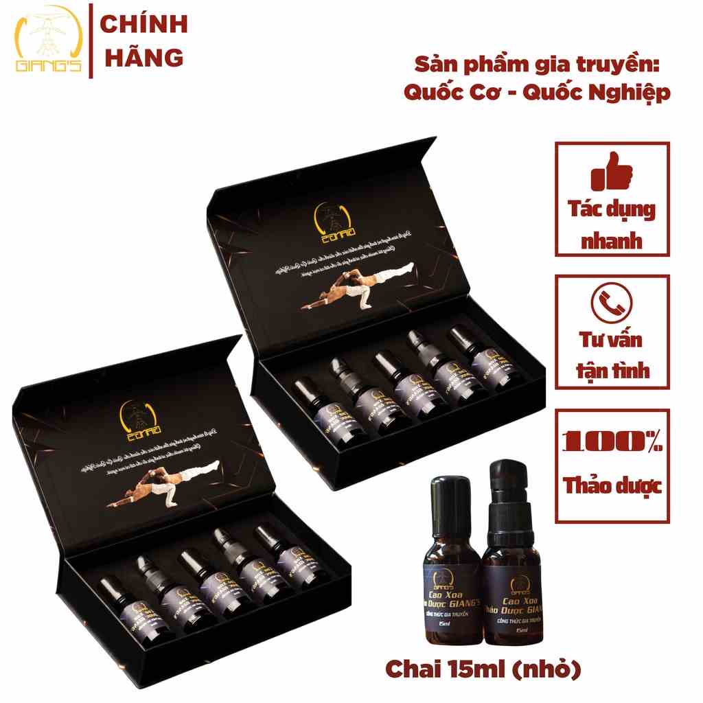 Cao xoa bóp xương khớp GIANGS - Set quà tặng xoa bóp toàn thân và cổ vai gáy, 2 Hộp quà sang trọng combo 5 chai 15ml