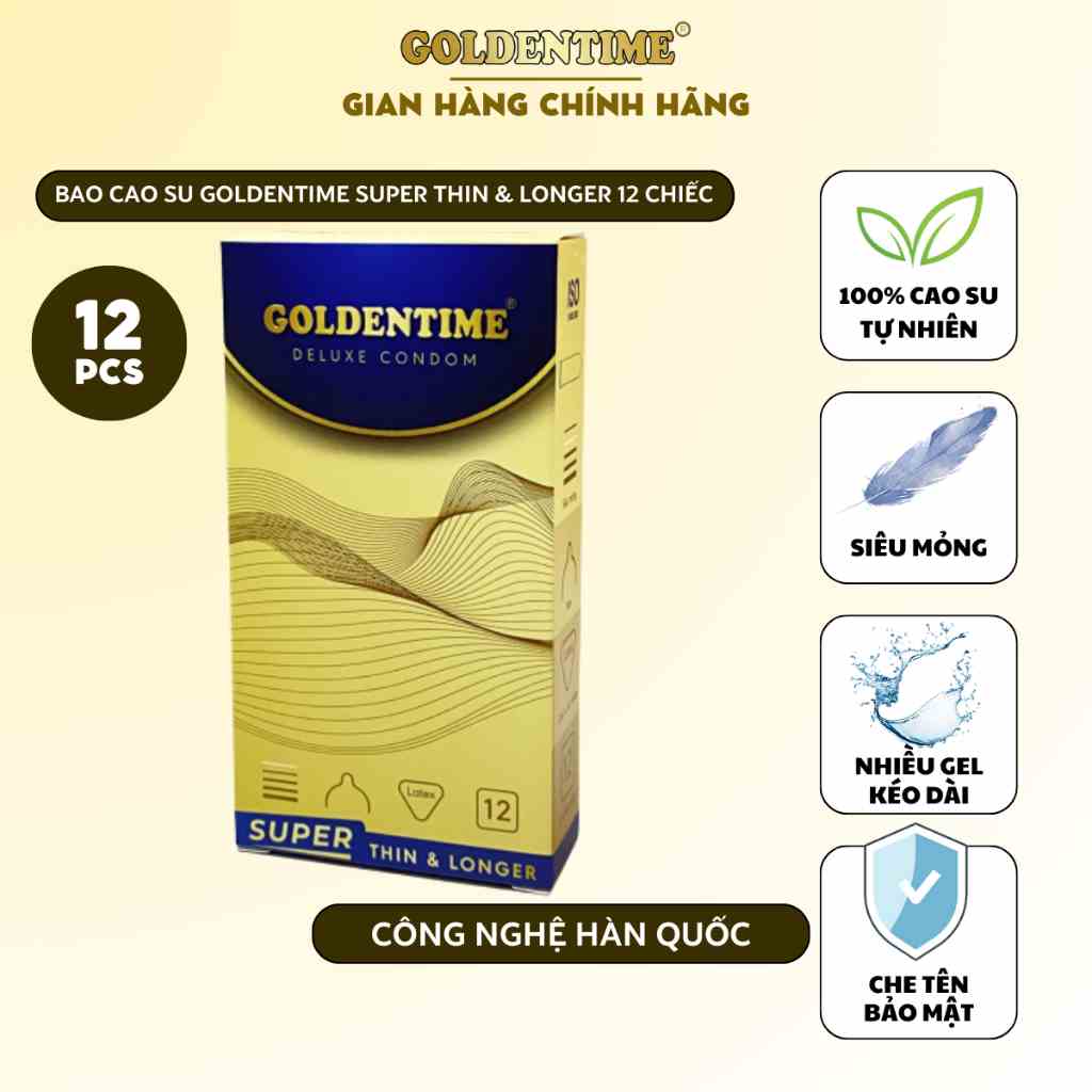 [Mã BMLTB200 giảm đến 100K đơn 499K] Bao cao su Siêu mỏng GOLDENTIME Super Thin & Longer kéo dài ( hộp 12 bao)