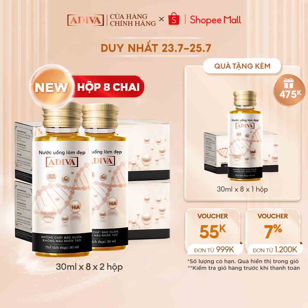 Combo 2 Hộp Nước Uống Làm Đẹp Collagen ADIVA (8 Chai/Hộp)