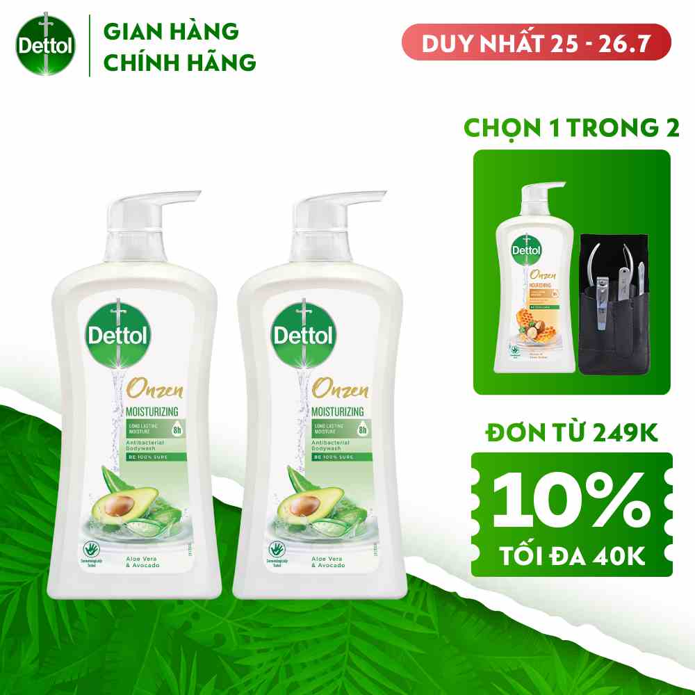 Combo 2 sữa tắm Dettol onzen dưỡng ẩm lô hội & bơ (950g/chai)