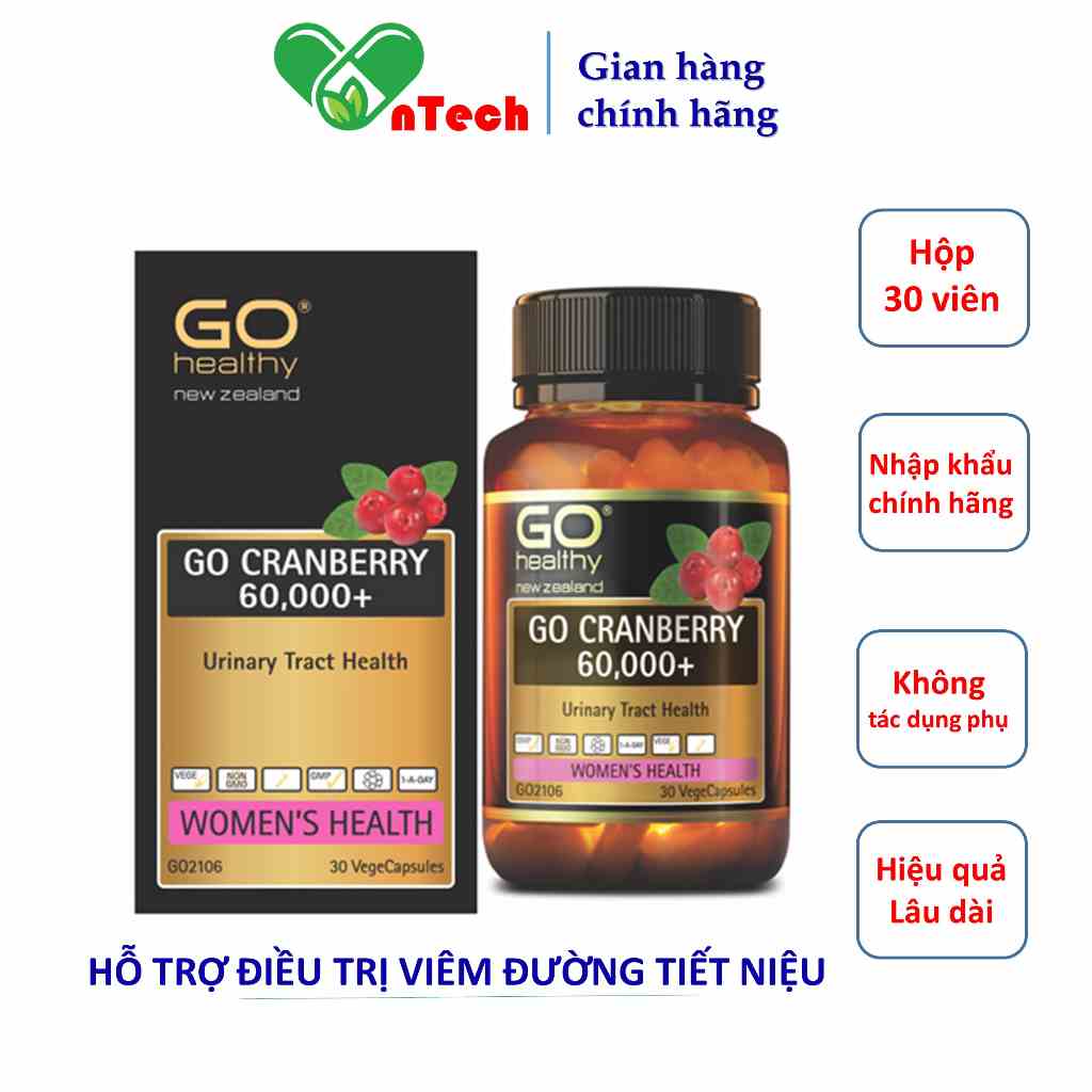 Viên uống Go Healthy GO CREBERRY 6000+ hỗ trợ cải thiện viêm đường tiết niệu và viêm nhiễm phụ khoa nam khoa hộp 30 viên