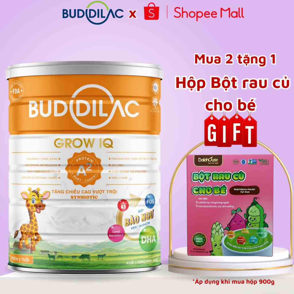 Sữa Bột Cho Bé BUDDILAC IQ Sữa Phát Triển Trí Não Và Chiều Cao, Bổ Sung Vitamin Tăng Sức Đề Kháng Cho Bé Hộp 900g