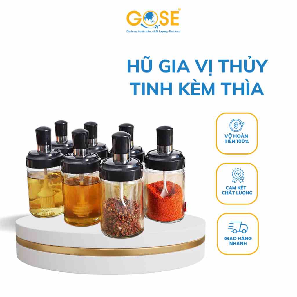 [Mã BMLTB35 giảm đến 35K đơn 99K] Lọ hũ đựng gia vị thủy tinh có thìa GOSE thông minh cao cấp đồ nhà bếp tiện lợi