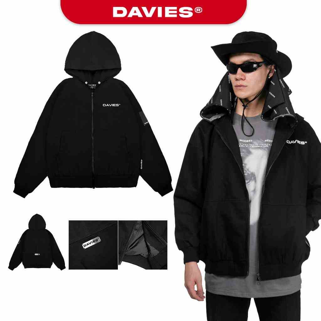 Áo khoác kaki form rộng đẹp màu đen Hooded Jacket local brand Davies| D31-AK1