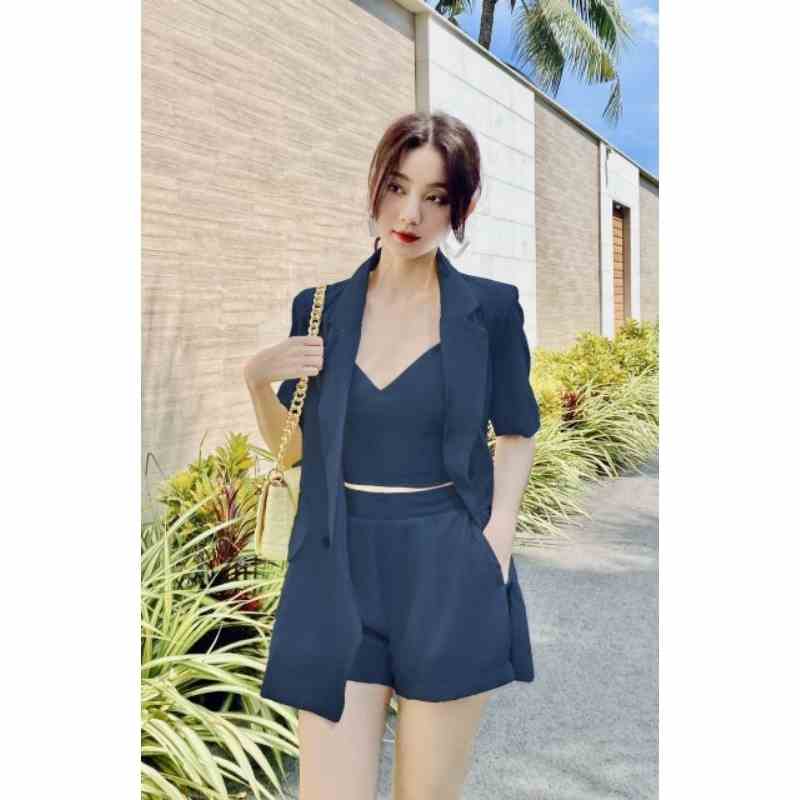 SET BLAZER 3 MÓN ( Áo blazer + áo 2 dây + quần short ) - XANH NAVY