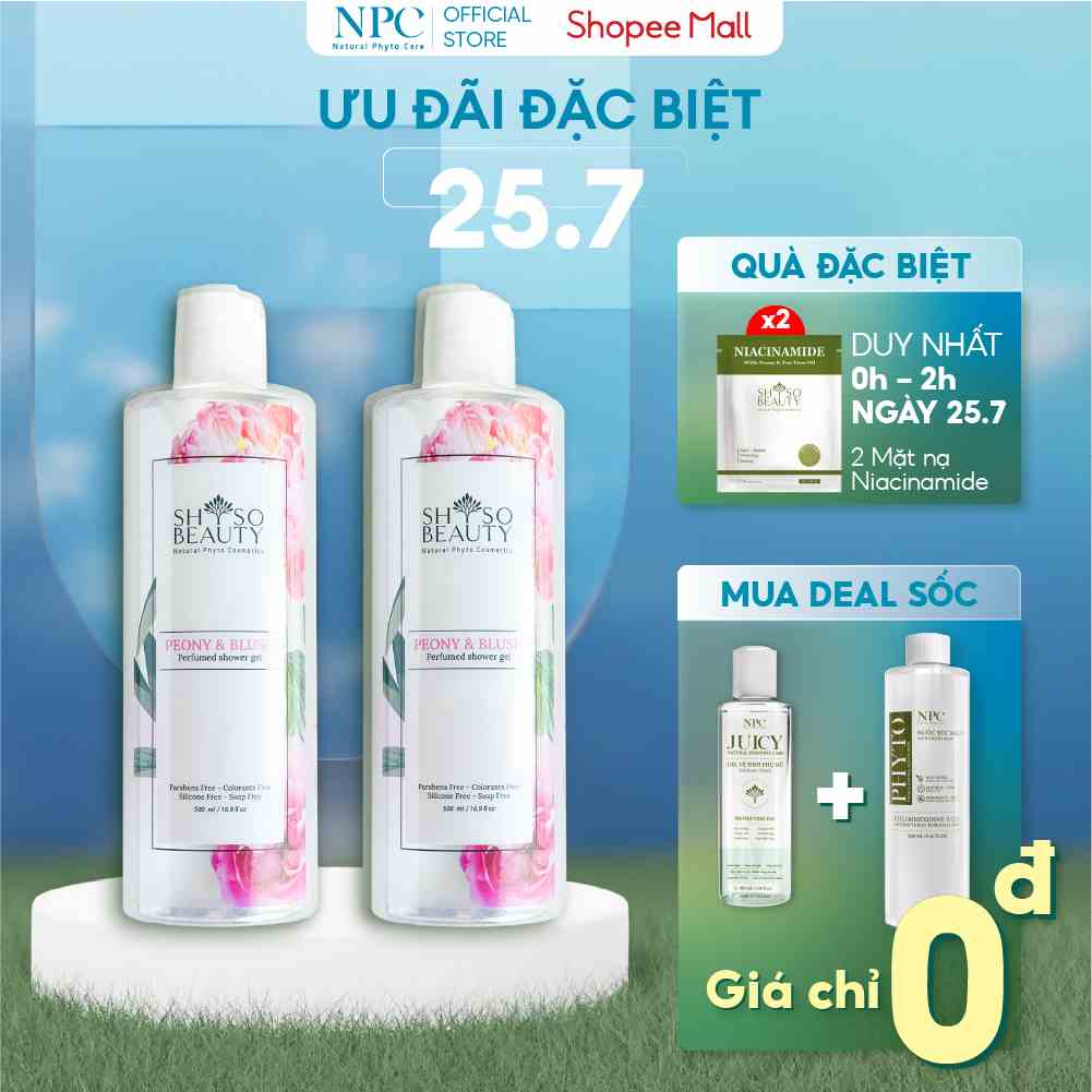 [Mã BMTTC60K giảm đến 60K đơn 50K] COMBO 2 chai sữa tắm nước hoa Anh quốc SHSO Beauty Peony & Blush 500ml/chai