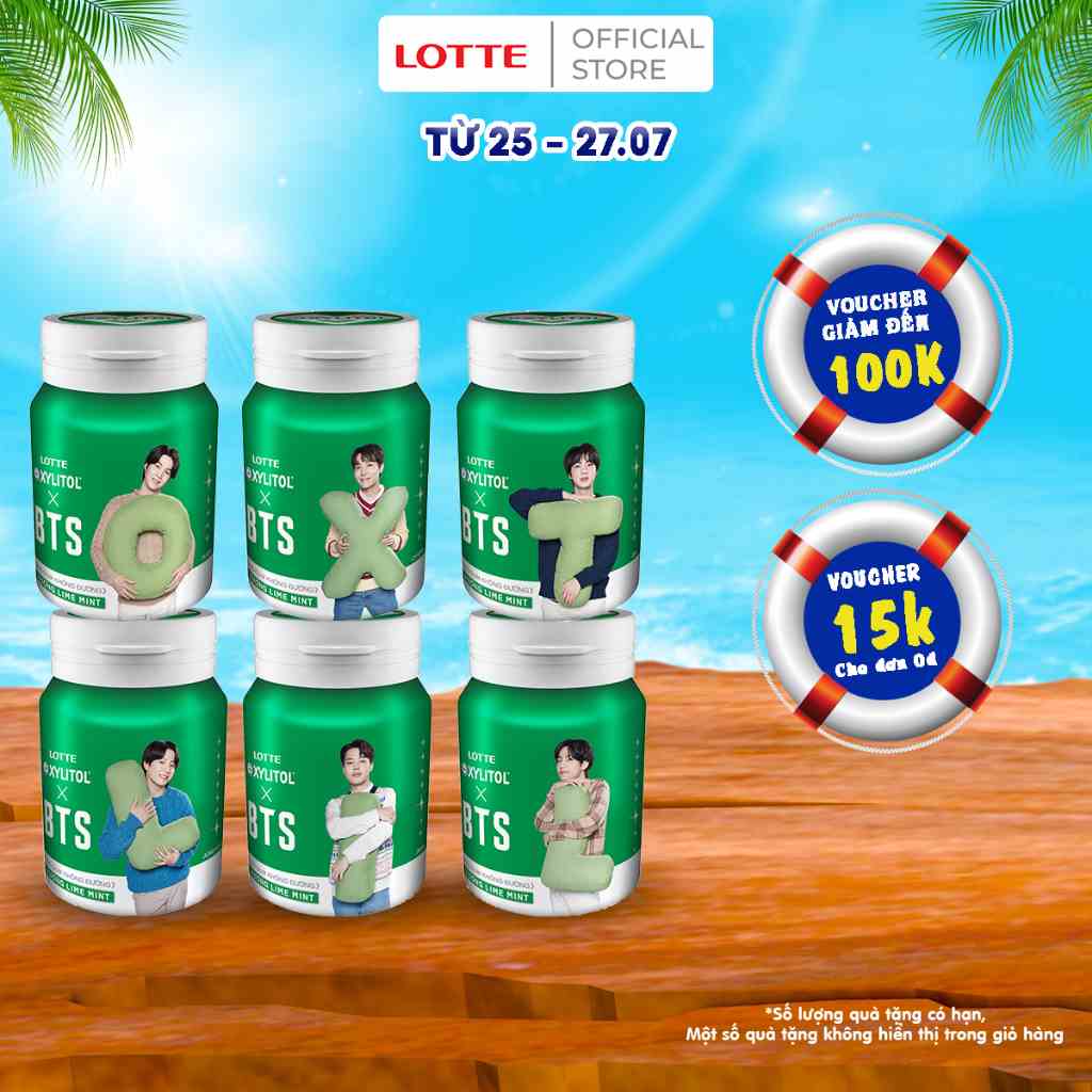 [Mã BMLTB35 giảm đến 35K đơn 99K] Combo 6 Kẹo Gum không đường Lotte Xylitol - Hương Lime Mint 58 g