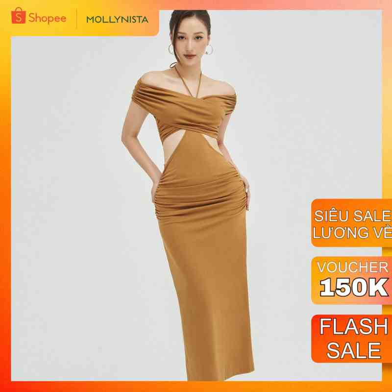 MOLLYNISTA - (ORIGINAL) Đầm Jolio thun cut out khoét chéo quyến rũ nữ tính thiết kế cao cấp đi chơi đi tiệc gợi cảm