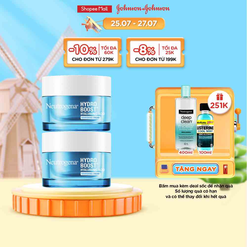 Combo 2 Kem dưỡng ẩm cấp nước cho da khô Neutrogena Hydro Boost Hyaluronic Acid Nourishing Cream 50g