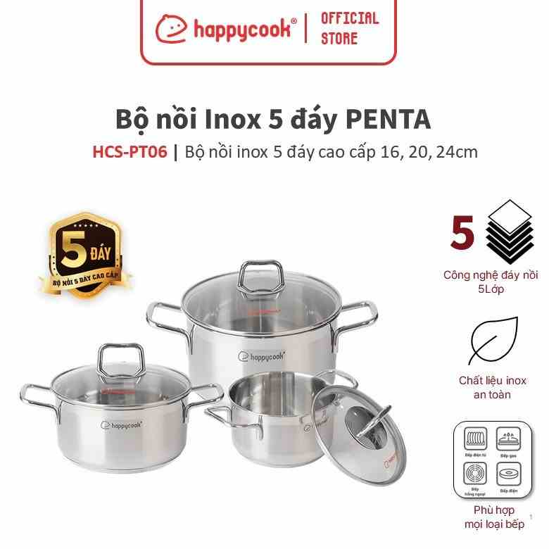 [Mã BMLTB200 giảm đến 100K đơn 499K] Bộ nồi Inox 5 đáy Happy Cook Penta HCS-PT06