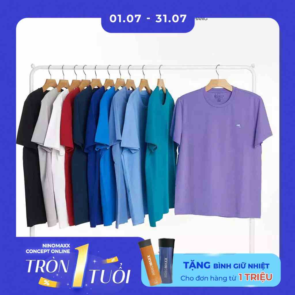 NINOMAXX Áo thun Basic Nam tay ngắn trơn chất cotton pha spandex Form Classic Fit 2203008