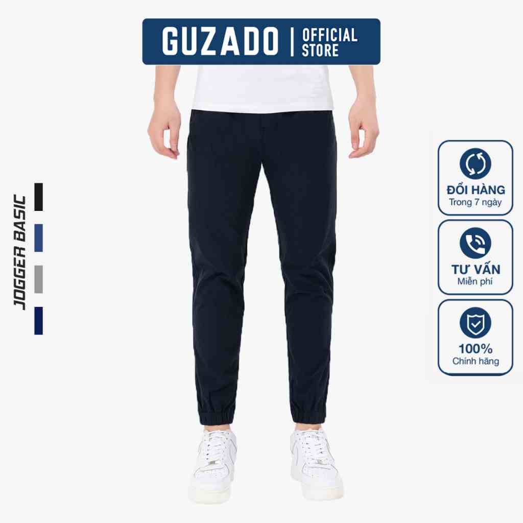 Quần jogger nam GUZADO trơn thể thao Basic,Chất Vải Gió Mềm,Co Giãn Vận Động Thoải Mái,ống bo chun năng động GĐC2102