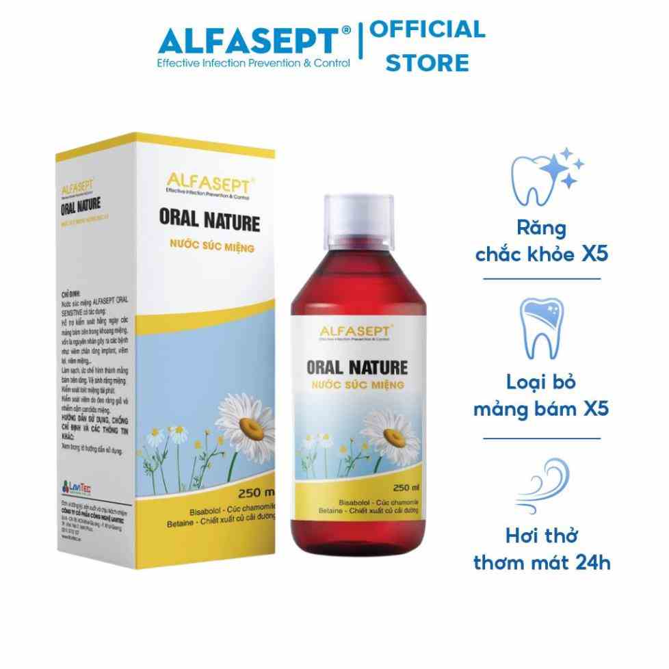 Nước Súc Miệng ALFASEPT Oral Nature Chiết Xuất Từ Cúc La Mã Giúp Giữ Ẩm Và Ngăn Ngừa Hôi Miệng Lọ 250ml