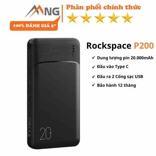 Pin sạc dự phòng không dây Rockspace P200 20000mAh sạc cho mọi dòng điện thoại - Hàng chính hãng bảo hành 12 tháng