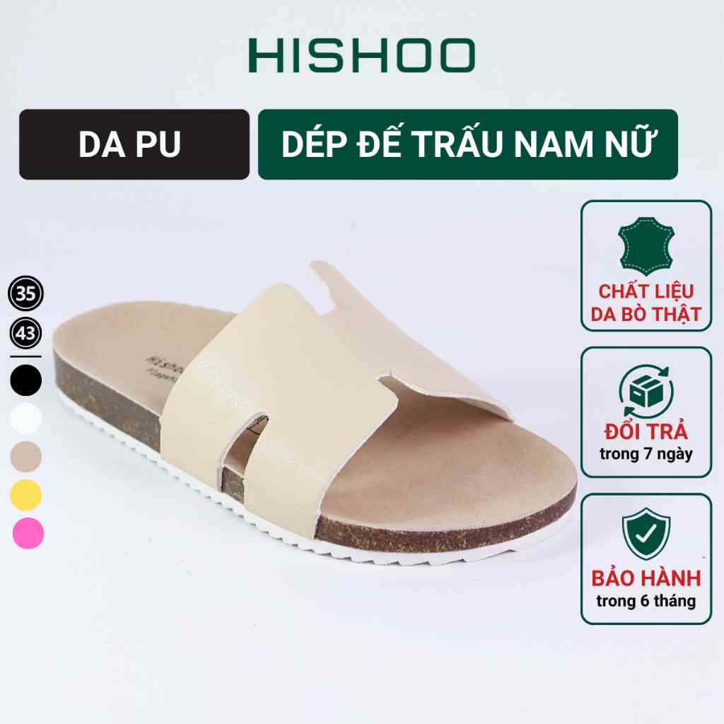 Dép Đế Trấu Nam Nữ Birken Quai Ngang Chữ H Da Tổng Hợp Hishoo S095