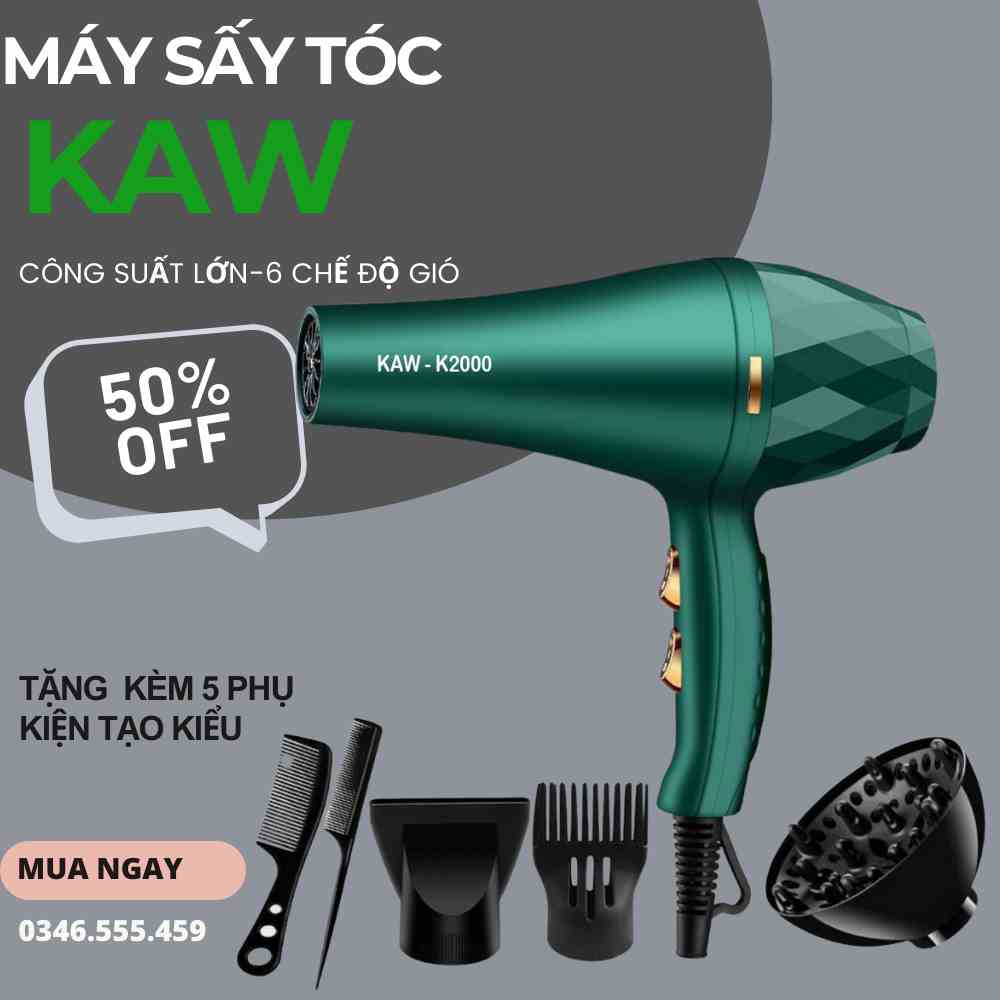 Máy sấy tóc KAW 2 chế độ nóng lạnh công suất lớn, máy sấy tạo kiểu hàng chính hãng bảo hành lỗi 1 đổi 1