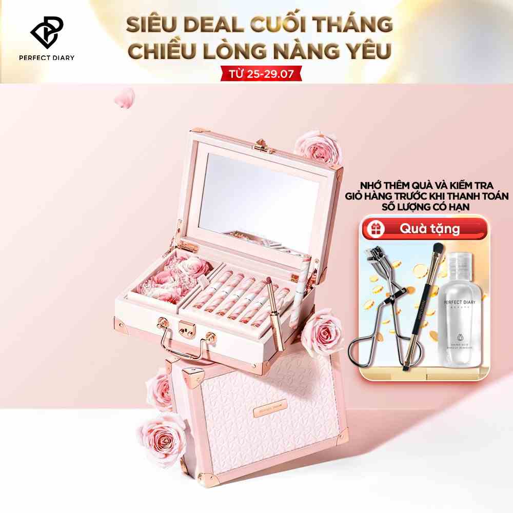 Bộ Hộp Quà Tặng Son Môi Màu Hồng Perfect Diary (Phiên Bản Giới Hạn) - Bao gồm Vali + Thiệp + 6 cây son