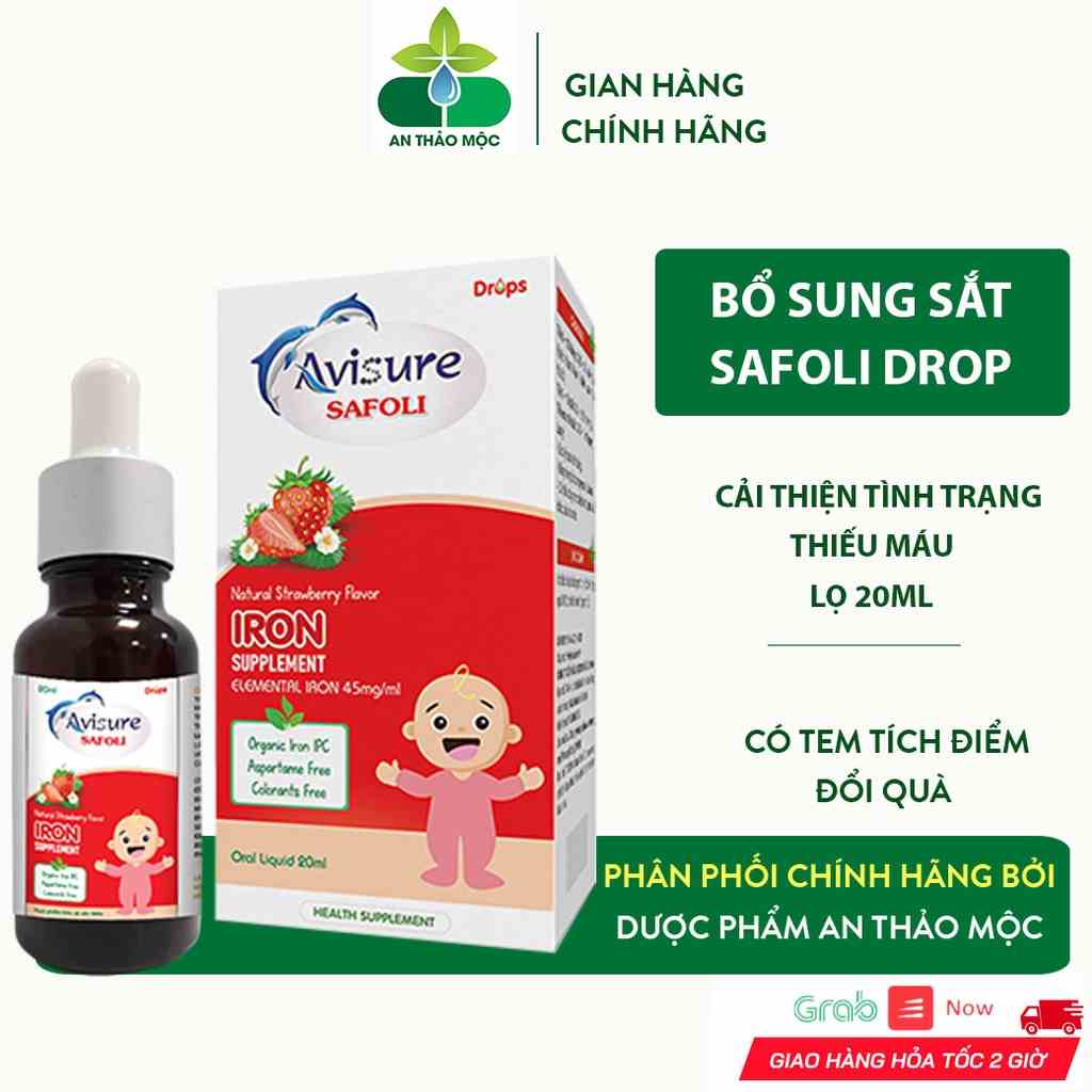 Sắt Hữu Cơ Nhỏ Giọt Avisure Safoli Drops Bổ Sung Cho Bé Thiếu Máu Do Thiếu Sắt, Trẻ Ốm Yếu Còi.Chai 20ml