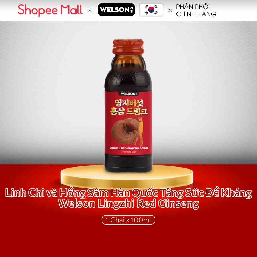 Linh Chi và Hồng Sâm Hàn Quốc Tăng Sức Đề Kháng Welson Lingzhi Red Ginseng 1 chai x 100ml