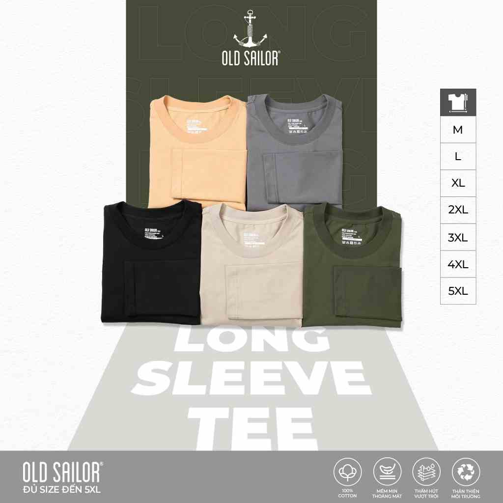 Áo Thun Nam Tay Dài OLD SAILOR Chất Vải Cotton Thoáng Mát Thấm Hút Mồi Hôi Tốt Co Giãn Mềm Mại Big Size