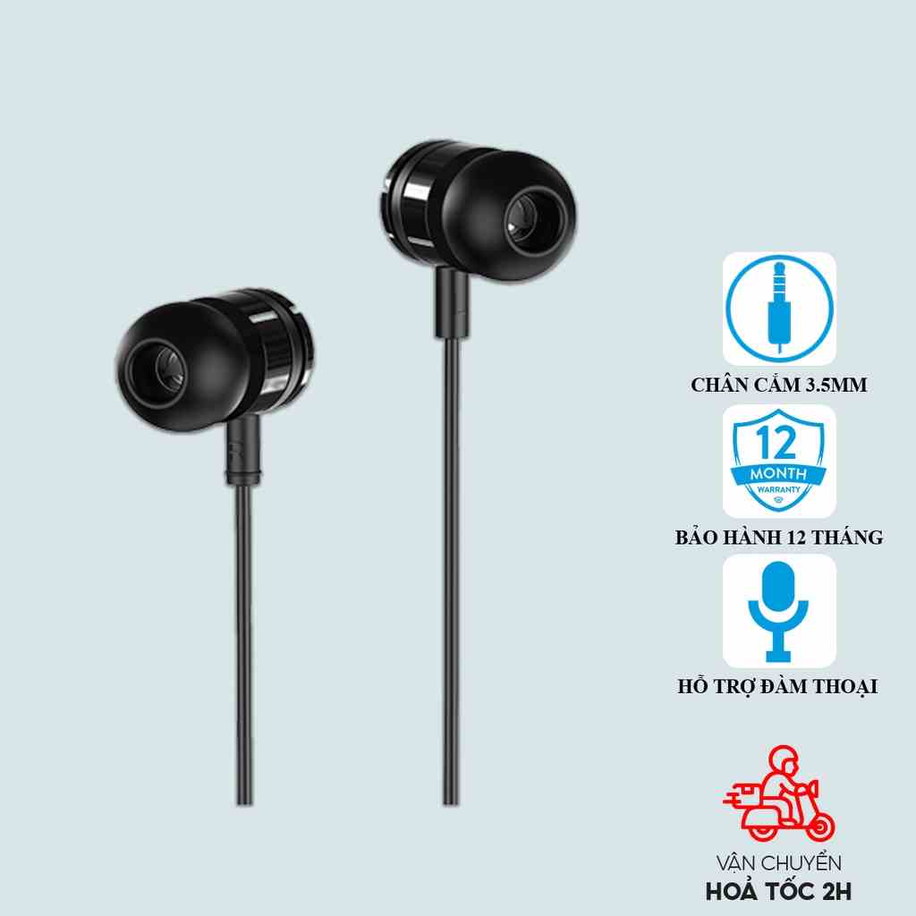 Tai nghe Borofone BM31 Đen jack  3,5mm tròn, hỗ trợ mic đàm thoại tương thích 5,5S,6,6S,6 Plus, 6S Plus, Android