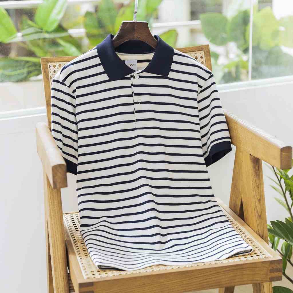 Áo Polo nam tay ngắn BLUE STRIPED vải Cotton Single sọc trẻ trung, thanh lịch, sang trọng - HUSSIO