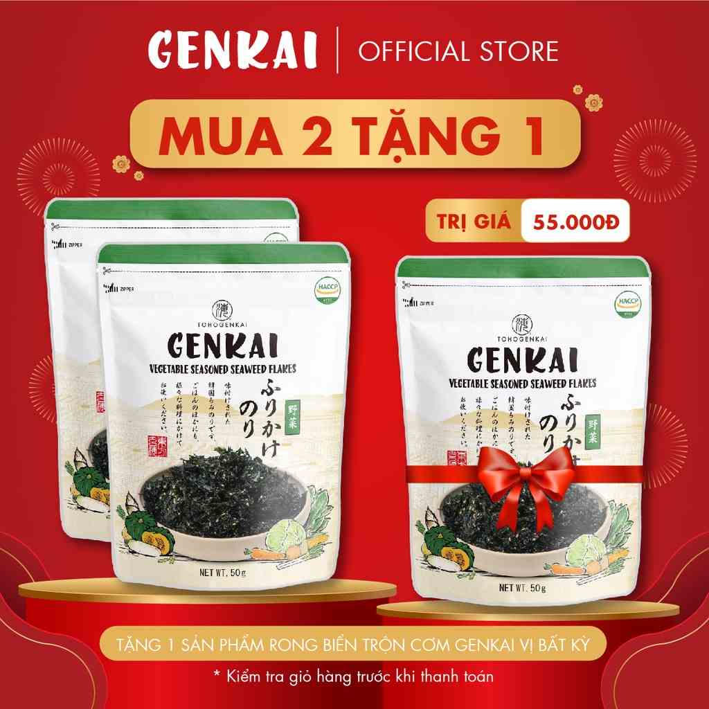 [Mã BMLTB35 giảm đến 35K đơn 99K] [MUA 2 TẶNG 1] Combo 2 gói Rong Biển Trộn Cơm GENKAI - Rau củ 50g