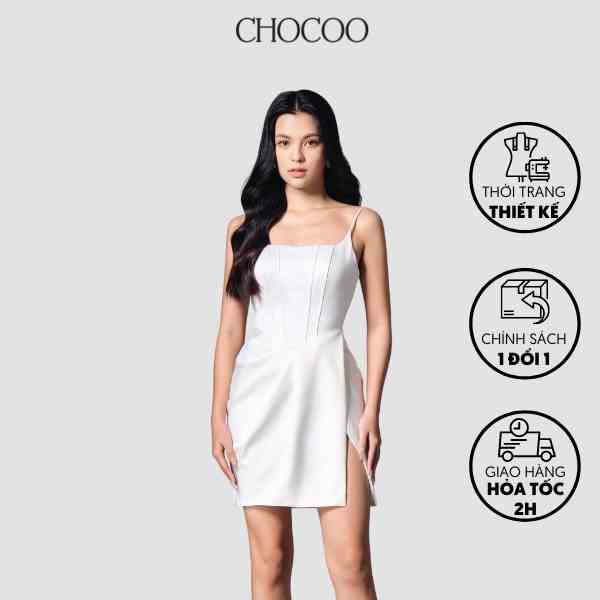 Đầm Hai Dây Dania Wrap Dress Xẻ Đùi Chất Liệu Da Cao Cấp Phong Cách Sang Trọng Gợi Cảm Màu Trắng