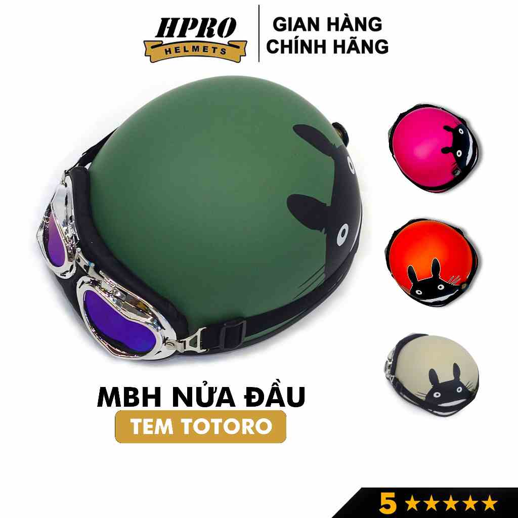 Mũ bảo hiểm xe máy Hpro Helmet thời trang, họa tiết Mèo Totoro cute, kiểu dáng nửa đầu 1/2 Freesize (55-59cm)