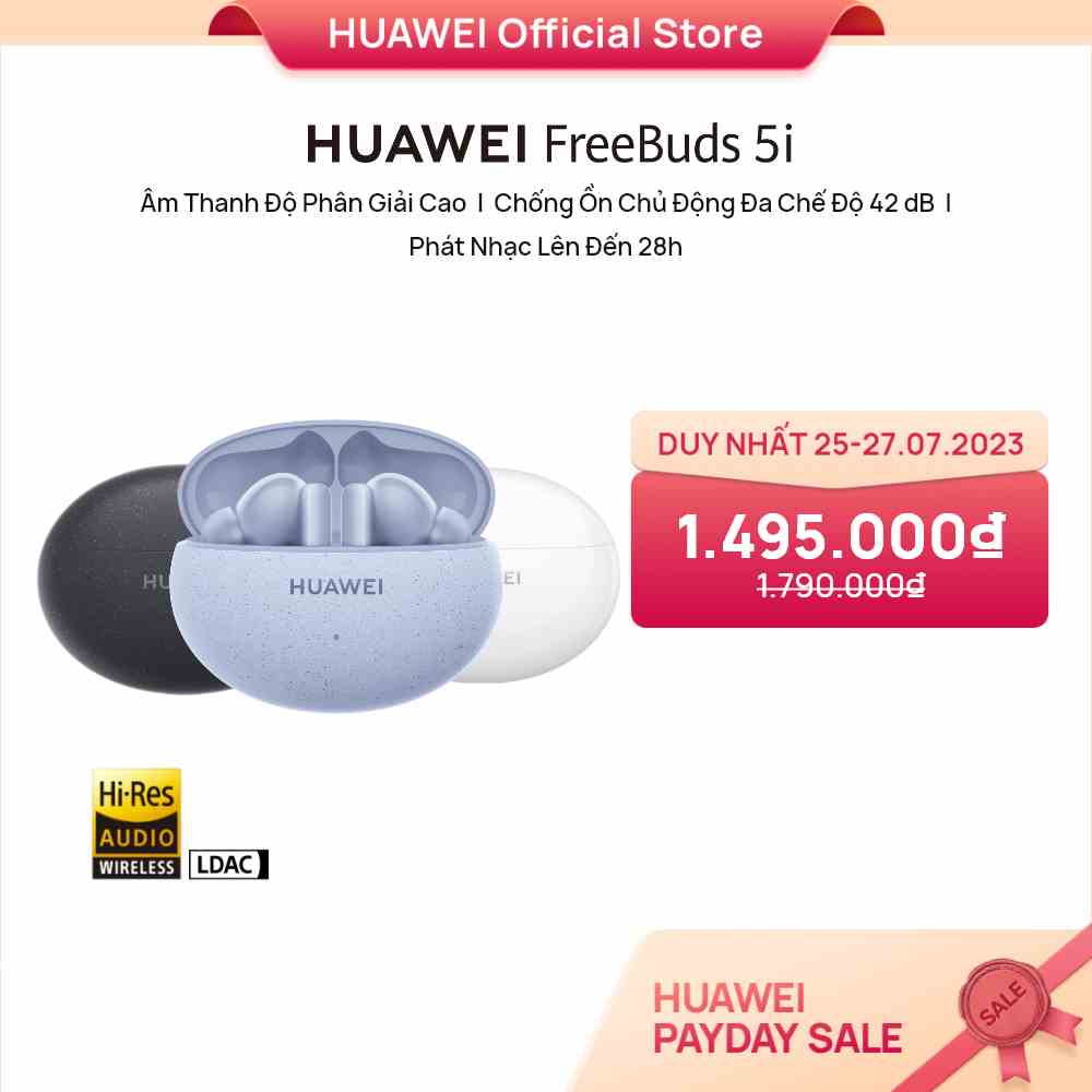 [Mã ELCN02 giảm 500K đơn 300K] Tai Nghe Không Dây Huawei FreeBuds 5i | Phân giải cao | Chống ồn chủ động đa chế độ 42dB