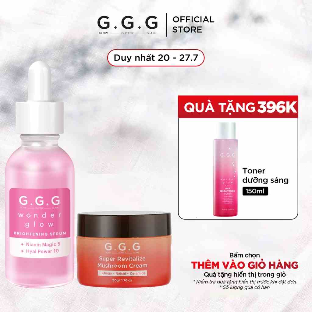 Combo Phục Hồi Da Căng Bóng & Sáng Mịn GGG Brightening Serum & Mushroom Cream 30ml x 50g