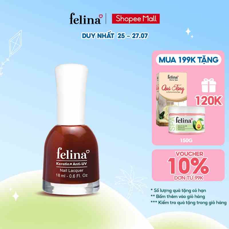 Sơn Móng Tay Felina Nail 18ml, Màu Đỏ Đô CS381, Lên Màu Đẹp, Thời Trang