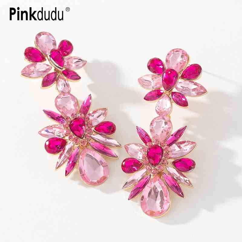 Đôi khuyên tai Pinkdudu PD946 kiểu hoa đính đá thời trang