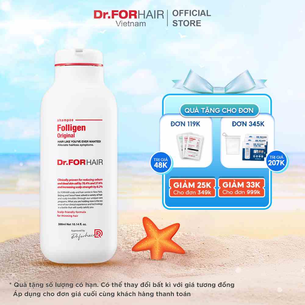 Dầu gội sạch da đầu, hỗ trợ mọc tóc và ngăn ngừa rụng tóc  Dr.FORHAIR FOLLIGEN ORIGINAL SHAMPOO 300ml