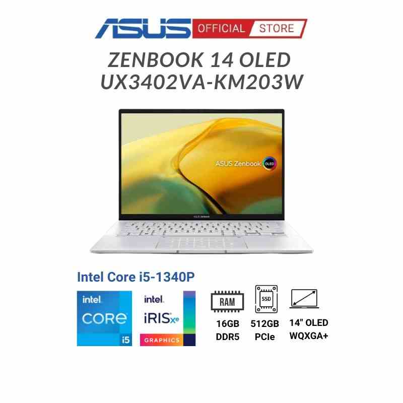 [Mã BMLTB35 giảm đến 35K đơn 99K] Laptop Asus Zenbook 14 OLED UX3402VA-KM203W (Core I5-1340P & 14 inch OLED WQXGA+)