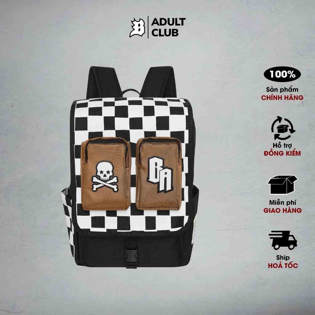 Balo đi học Banawa nam nữ sọc caro unisex có ngăn đựng laptop - Statement Backpack - Màu Đen