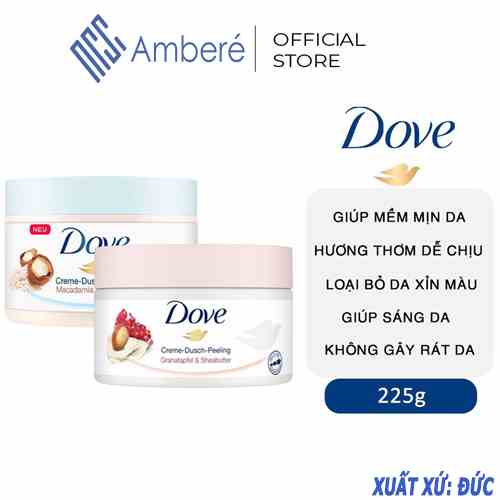 Tẩy da chết dove Body Scrub bản Đức Macca Lựu Dỏ Giúp Da Mịn Màng dung tích 225 gram