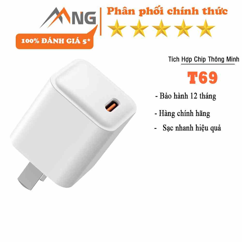 Củ sạc nhanh 20W Rockspace T69 mini chuẩn PD ổn định, không nóng máy - hàng chính hãng bảo hành 12 tháng