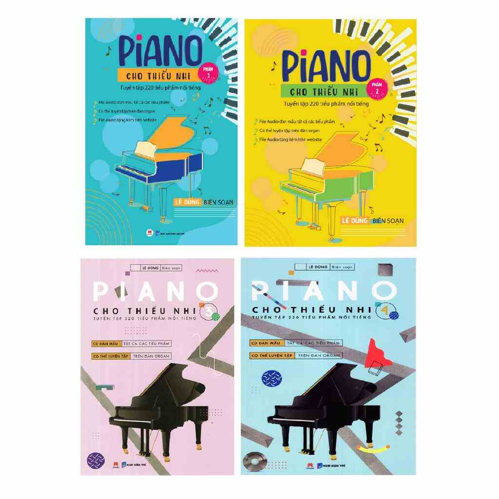 Sách - Bộ 4 cuốn Piano cho thiếu nhi tuyển tập 220 tiểu phẩm nổi tiếng Phần 1+2+3+4